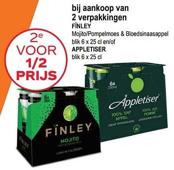 Promoties 2e voor 1-2 prijs bij aankoop van 2 verpakkingen fïnley of appletiser - Huismerk - Alvo - Geldig van 29/06/2022 tot 12/07/2022 bij Alvo