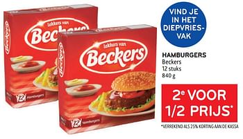 Promotions Hamburgers beckers 2e voor 1-2 prijs - Beckers - Valide de 29/06/2022 à 12/07/2022 chez Alvo