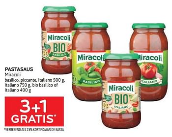 Promotions Pastasaus miracoli 3+1 gratis - Miracoli - Valide de 29/06/2022 à 12/07/2022 chez Alvo