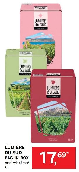 Promotions Lumière du sud bag-in-box rood, wit of rosé - Vins rouges - Valide de 29/06/2022 à 12/07/2022 chez Alvo