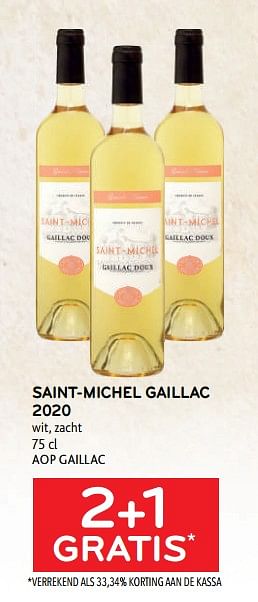 Promoties Saint-michel gaillac 2020 wit, zacht 2+1 gratis - Witte wijnen - Geldig van 29/06/2022 tot 12/07/2022 bij Alvo