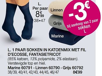 Promoties 1 paar sokken in katoenmix met fil d’ecosse fantasietricot - Huismerk - Damart - Geldig van 17/06/2022 tot 15/12/2022 bij Damart