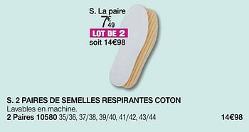 Promotions 2 paires de semelles respirantes coton - Produit Maison - Damart - Valide de 17/06/2022 à 15/12/2022 chez Damart