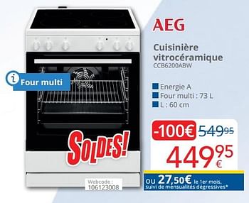 Promotions Aeg cuisinière vitrocéramique ccb6200abw - AEG - Valide de 01/07/2022 à 31/07/2022 chez Eldi