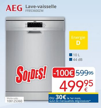 Promotions Aeg lave-vaisselle ffb53600zm - AEG - Valide de 01/07/2022 à 31/07/2022 chez Eldi