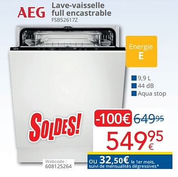 Promotions Aeg lave-vaisselle full encastrable fsb52617z - AEG - Valide de 01/07/2022 à 31/07/2022 chez Eldi
