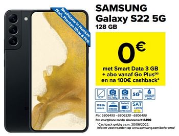 Promoties Samsung galaxy s22 5g 128 gb - Samsung - Geldig van 22/06/2022 tot 30/06/2022 bij Carrefour