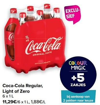 Promotions Coca-cola regular zakjes light of zero - Coca Cola - Valide de 22/06/2022 à 27/06/2022 chez Carrefour