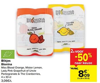 Promoties Blikjes bionina - Bionina - Geldig van 22/06/2022 tot 04/07/2022 bij Carrefour