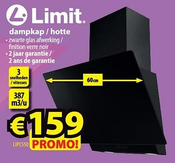 Promoties Limit dampkap - hotte lipc550 - Limit - Geldig van 22/06/2022 tot 30/06/2022 bij ElectroStock