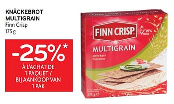 Promotions Knäckebrot multigrain finn crisp -25% à l’achat de 1 paquet - Finn Crisp - Valide de 29/06/2022 à 12/07/2022 chez Alvo