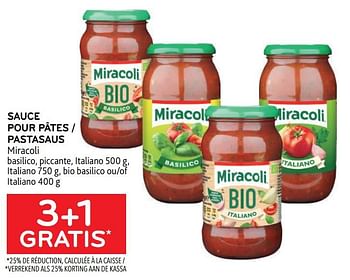 Promotions Sauce pour pâtes miracoli 3+1 gratis - Miracoli - Valide de 29/06/2022 à 12/07/2022 chez Alvo