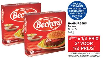 Promotions Hamburgers beckers 2ième à 1-2 prix - Beckers - Valide de 29/06/2022 à 12/07/2022 chez Alvo