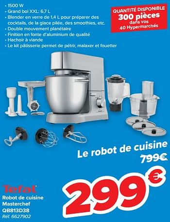Promotions Tefal robot de cuisine masterchef qb813d38 - Tefal - Valide de 22/06/2022 à 27/06/2022 chez Carrefour