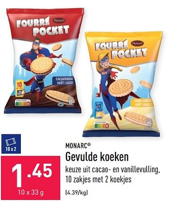 Promoties Gevulde koeken - Monarc - Geldig van 01/07/2022 tot 08/07/2022 bij Aldi