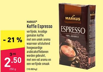 Promoties Koffie espresso - Markus - Geldig van 27/06/2022 tot 08/07/2022 bij Aldi