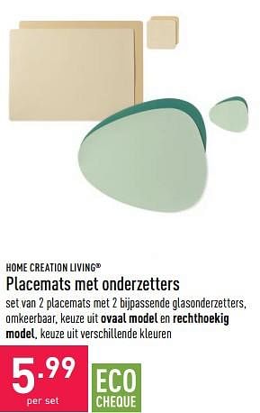 Promoties Placemats met onderzetters - Home Creation Living - Geldig van 29/06/2022 tot 08/07/2022 bij Aldi