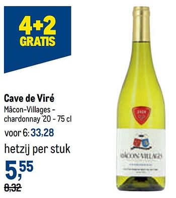 Promoties Cave de viré mâcon-villages - chardonnay - Witte wijnen - Geldig van 29/06/2022 tot 12/07/2022 bij Makro