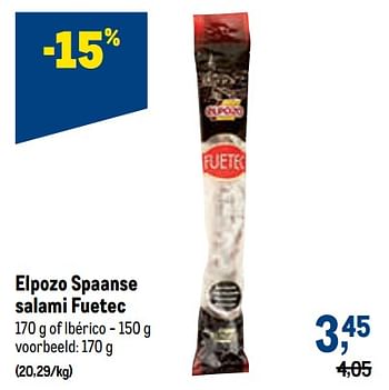 Promoties Elpozo spaanse salami fuetec - Elpozo - Geldig van 29/06/2022 tot 12/07/2022 bij Makro
