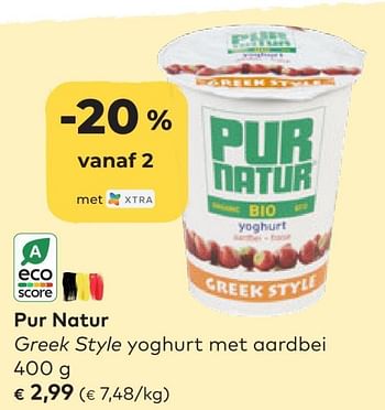 Promotions Pur natur greek style yoghurt met aardbei - Pur Natur - Valide de 22/06/2022 à 16/08/2022 chez Bioplanet