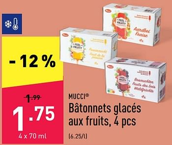 Promoties Bâtonnets glacés aux fruits - Mucci - Geldig van 02/07/2022 tot 08/07/2022 bij Aldi