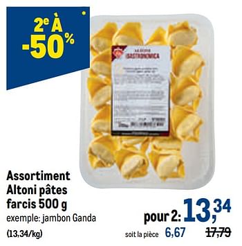 Promotions Altoni pâtes farcis - Produit maison - Makro - Valide de 29/06/2022 à 12/07/2022 chez Makro