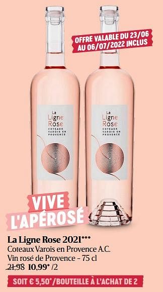 Promoties La ligne rose 2021 coteaux varois en provence a.c. vin rosé de provence - Rosé wijnen - Geldig van 23/06/2022 tot 29/06/2022 bij Delhaize