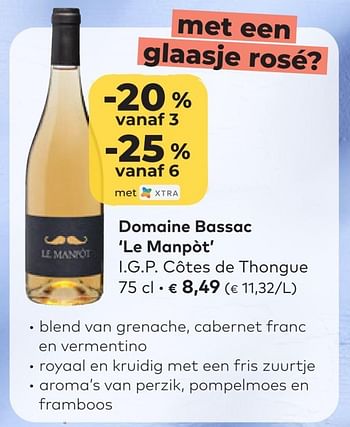 Promoties Domaine bassac le manpòt i.g.p. côtes de thongue - Witte wijnen - Geldig van 22/06/2022 tot 16/08/2022 bij Bioplanet