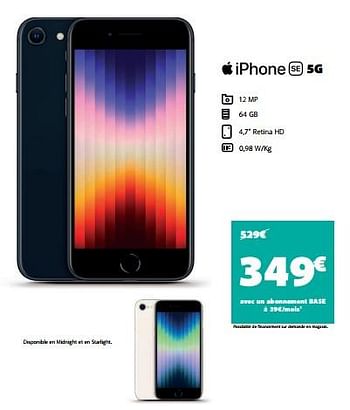 Promotions Apple iphone se 5g - Apple - Valide de 22/06/2022 à 05/07/2022 chez Base