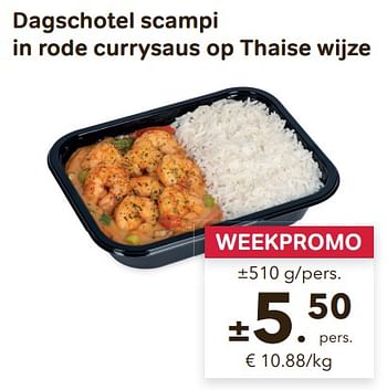 Promoties Dagschotel scampi in rode currysaus op thaise wijze - Huismerk - Bon'Ap - Geldig van 22/06/2022 tot 05/07/2022 bij Bon'Ap