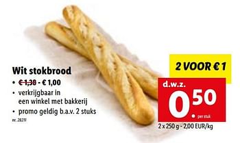 Promoties Wit stokbrood - Huismerk - Lidl - Geldig van 04/07/2022 tot 09/07/2022 bij Lidl