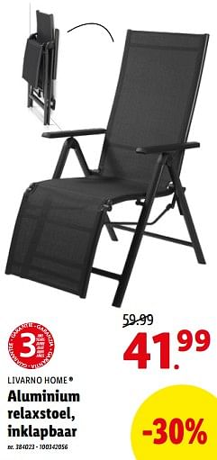 Promoties Aluminium relaxstoel inklapbaar - Livarno - Geldig van 04/07/2022 tot 09/07/2022 bij Lidl