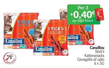 Promoties Canaillou stick’s kattensnacks gevogelte of zalm - Canaillou - Geldig van 01/07/2022 tot 31/07/2022 bij Intermarche