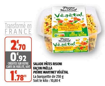 Promotions Salade pates risoni facon paella pierre martinet vegetal - Pierre Martinet - Valide de 22/06/2022 à 03/07/2022 chez Coccinelle