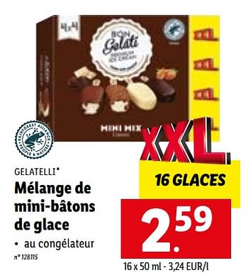 Promotions Mélange de mini-bâtons de glace - Gelatelli - Valide de 04/07/2022 à 09/07/2022 chez Lidl