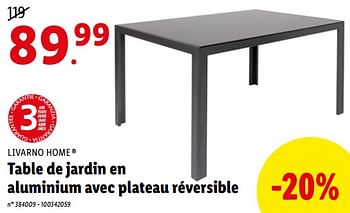 Promoties Table de jardin en aluminium avec plateau réversible - Livarno - Geldig van 04/07/2022 tot 09/07/2022 bij Lidl