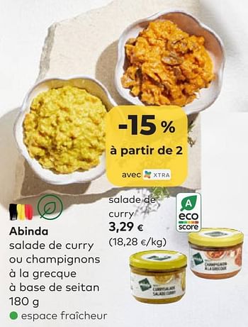 Promotions Abinda salade de curry - Abinda - Valide de 22/06/2022 à 16/08/2022 chez Bioplanet