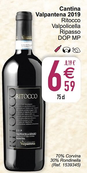 Promoties Cantina valpantena 2019 ritocco valpolicella ripasso dop mp - Rode wijnen - Geldig van 26/06/2022 tot 04/07/2022 bij Cora