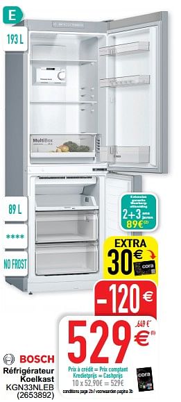 Promoties Bosch réfrigérateur koelkast kgn33nleb - Bosch - Geldig van 26/06/2022 tot 11/07/2022 bij Cora