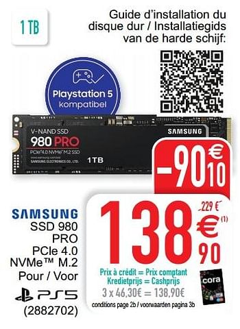 Promoties Ssd 980 pro pcle 4.0 nvme m.2 - Samsung - Geldig van 26/06/2022 tot 11/07/2022 bij Cora