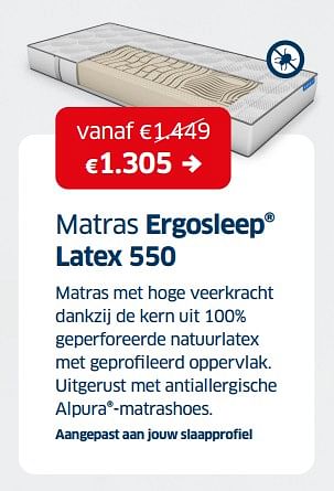 Promotions Matras ergosleep latex 550 - Ergosleep - Valide de 01/07/2022 à 31/07/2022 chez Sleeplife