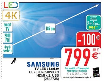 Promoties Samsung tv led - led-tv ue75tu7020wxxn - Samsung - Geldig van 26/06/2022 tot 11/07/2022 bij Cora