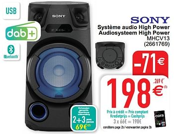 Promoties Sony système audio high power audiosysteem high power mhcv13 - Sony - Geldig van 26/06/2022 tot 11/07/2022 bij Cora