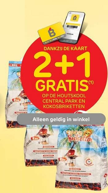 Promoties 2+1 gratis op de houtskool central park en kokosbriketten - Huismerk - Brico - Geldig van 29/06/2022 tot 11/07/2022 bij Brico