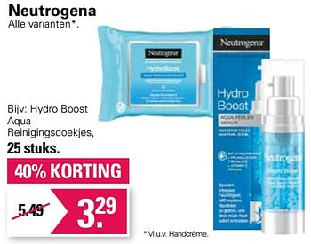 Promotions Hydro boost aqua reinigingsdoekjes - Neutrogena - Valide de 22/06/2022 à 09/07/2022 chez De Online Drogist