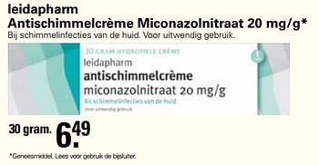 Promotions Leidapharm antischimmelcrème miconazolnitraat - Leidapharm - Valide de 22/06/2022 à 09/07/2022 chez De Online Drogist