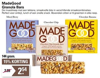 Promoties Madegood granola bars - Madegood - Geldig van 22/06/2022 tot 09/07/2022 bij De Online Drogist