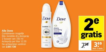 Promotions Dove invisible dry deospray - Dove - Valide de 27/06/2022 à 03/07/2022 chez Albert Heijn