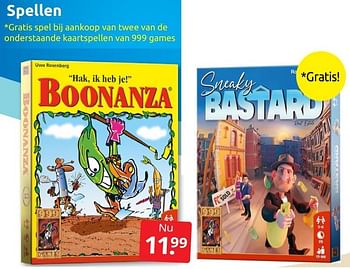 Promoties Spellen boonanza - 999games - Geldig van 24/06/2022 tot 04/09/2022 bij BoekenVoordeel