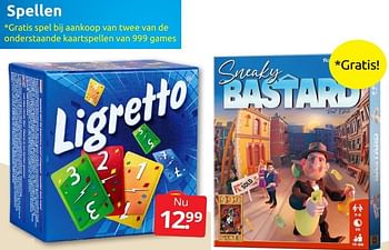 Promotions Spellen ligretto - 999games - Valide de 24/06/2022 à 04/09/2022 chez BoekenVoordeel